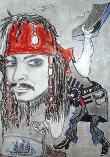 шарж на пирата, рисунок с джеком-воробьем
