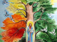 древо жизнь краски птицы иисус солнце дерево природа фото